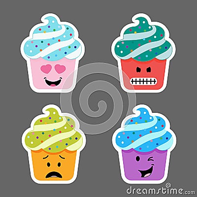 Set of cupcake emojis icons Cartoon Illustration