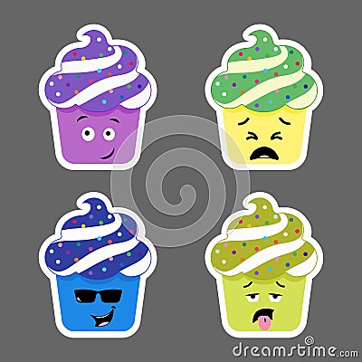 Set of cupcake emojis icons Cartoon Illustration