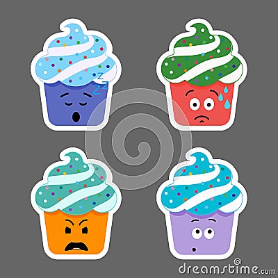 Set of cupcake emojis icons Cartoon Illustration