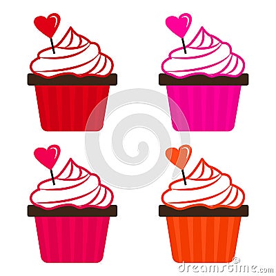 Set of cupcake with heart for Valentine`s Day. Vector illustration Cartoon Illustration