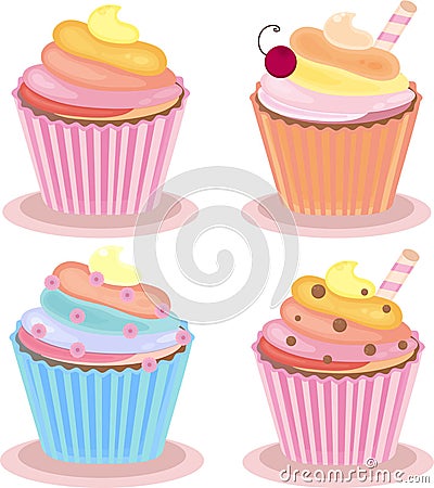 set of four delicious bright of cupcakes Vector Illustration