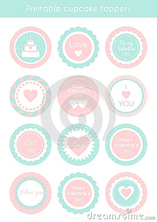 Set of cupcake toppers for Valentines day party Vector Illustration