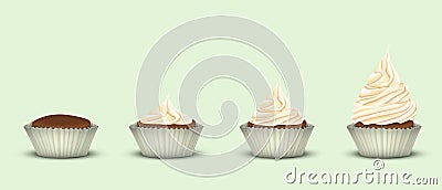 Set of 4 cupcakes with a different amount of cream Vector Illustration