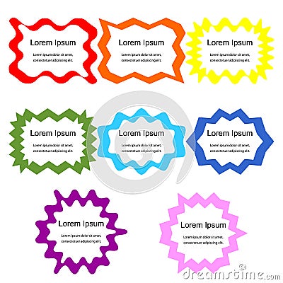 Set of Curly Frames. Colorful Templates for Visiting Cards, Labels, Fliers, Banners, Badges, Posters, Stickers and Advertising Act Vector Illustration