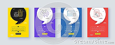 Set of Currency, Connecting flight and Calendar line icons. For design. Vector Vector Illustration