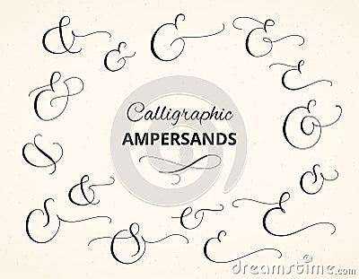 Set of custom decorative ampersands isolated on white. Great for wedding invitations, cards, banners, photo overlays and Vector Illustration