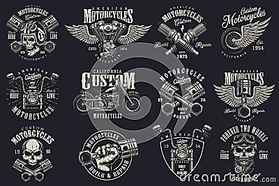 Set of custom motorcycle emblems Vector Illustration