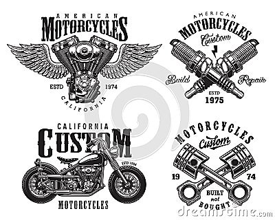 Set of custom motorcycle emblems Vector Illustration