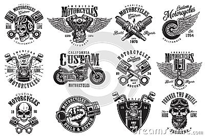 Set of custom motorcycle emblems Vector Illustration