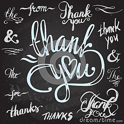 Set of custom THANK YOU hand lettering Vector Illustration