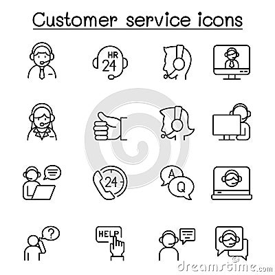Set of Customer service related vector line icons. contains such Icons as support, call center, headset, operator, solve problem, Vector Illustration