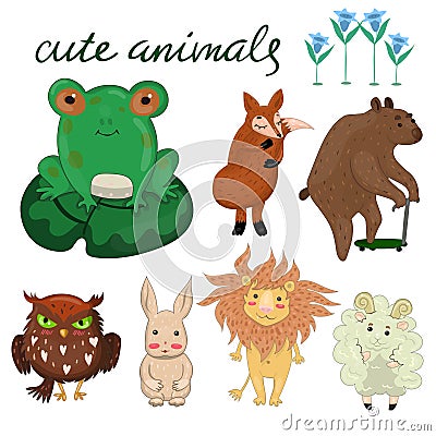 Set with cute animals for cards, posters, stickers and other vector image Stock Photo