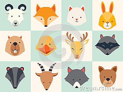 Set of cute animals icons Vector Illustration