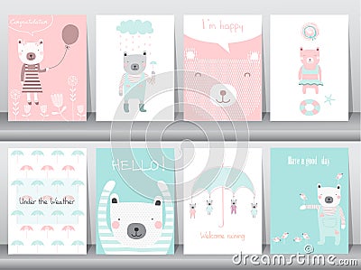 Set of cute animals poster,template,cards,bear,Vector illustrations Vector Illustration