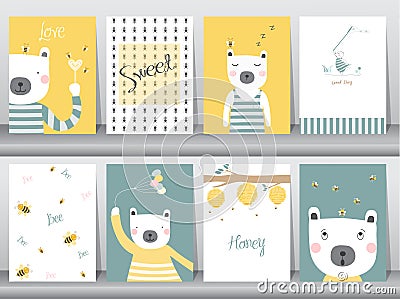 Set of cute animals poster,template,cards,bear,Vector illustrations Vector Illustration