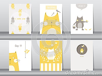 Set of cute animals poster,template,cards,cats,Vector illustrations Vector Illustration