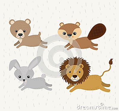 Set cute animals wildlife icon Vector Illustration