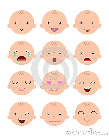 Set of cute baby emoticons, Adorable baby emotions flat modern style, cartoon baby boy faces, Vector Illustration Vector Illustration