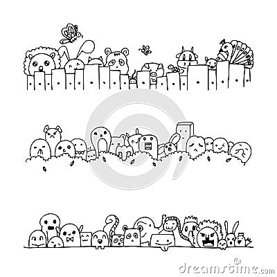 Set of cute black line isolated on white background Vector Illustration