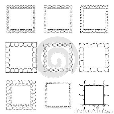Set of cute black line picture frames isolated on white Vector Illustration