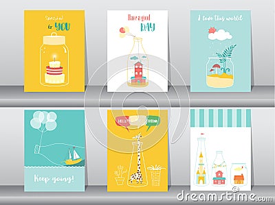 Set of cute bottle designs,poster,template,greeting cards,hand drawn,Vector illustrations Vector Illustration