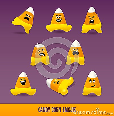 Set of Cute Candy Corn emojis. Vector Illustration