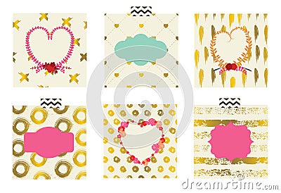 Set of cute cards for celebrating Valentine`s Day. Vector Illustration