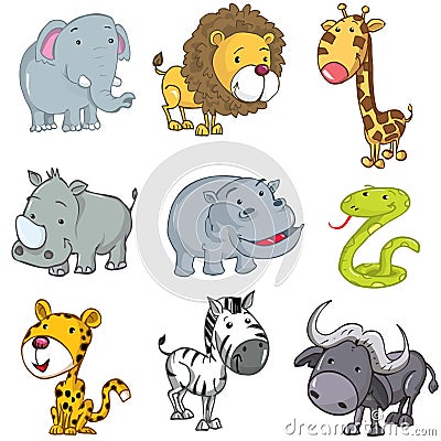 Set of cute cartoon animals Vector Illustration