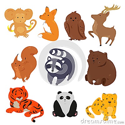 Set of cute cartoon animals Vector Illustration