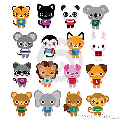 Set Of Cute Cartoon Animals Isolated Stock Photo