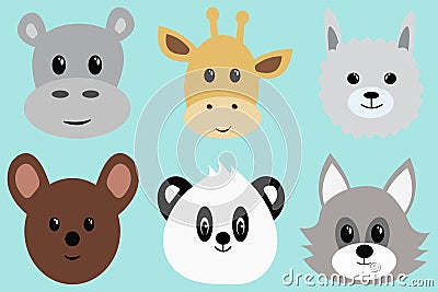 Set with cute cartoon animals. Vector. Vector Illustration