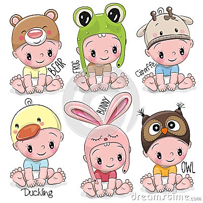 Set of Cute Cartoon Babies Vector Illustration