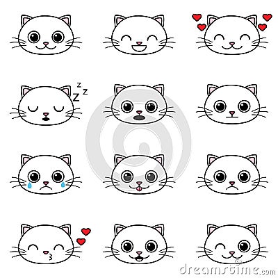 Set of cute cartoon cat emoticons Vector Illustration