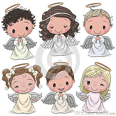 Cute Cartoon Christmas angels isolated on white background Vector Illustration