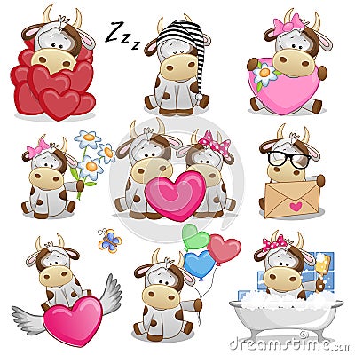 Set of Cute Cartoon Cow Vector Illustration