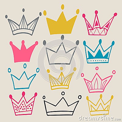 Set of cute cartoon crowns. Cartoon Illustration