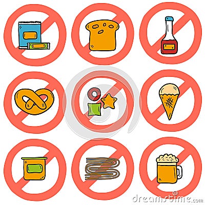Set of cute cartoon hand drawn icons with allergic Vector Illustration