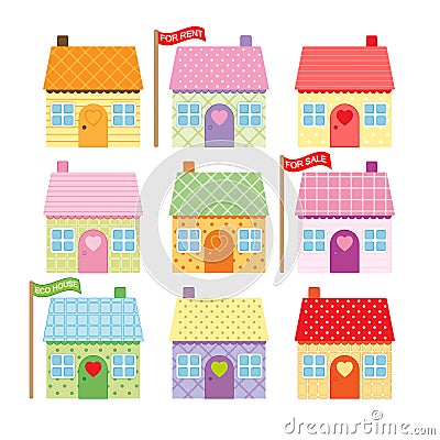 Set of cute cartoon houses for sale Vector Illustration