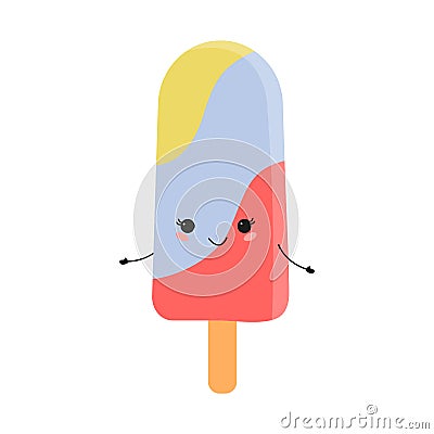 Set of cute cartoon ice creams.Vector illustration of healthy food for takeout, bar or restaurant menu Vector Illustration
