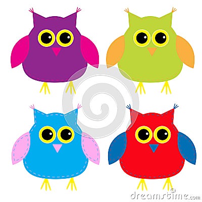 Set of cute cartoon owls Vector Illustration