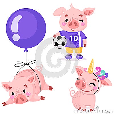 Set of cute cartoon pigs Vector Illustration