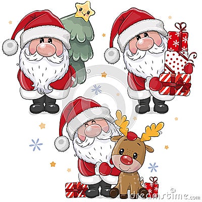 Set with Cute Cartoon Santa Claus on a white background Vector Illustration