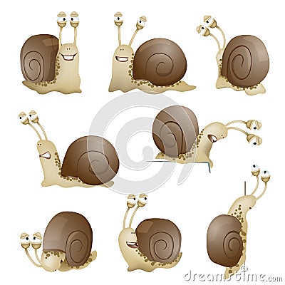 Set of cute cartoon snails. vector Vector Illustration