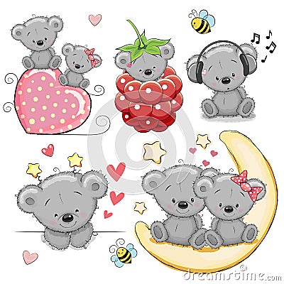 Set of Cute Cartoon Teddy Bear Vector Illustration