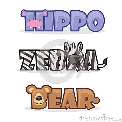 Set cute cartoon wild animals Vector Illustration