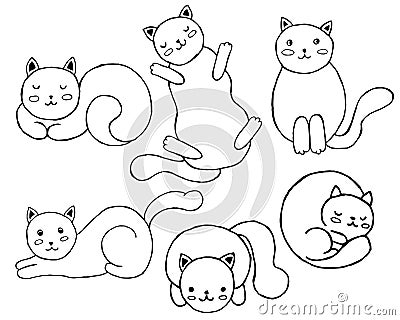 Set of cute cats. Vector Illustration