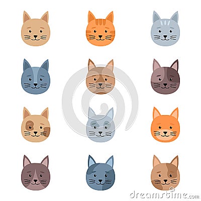 Set of cute cats heads, vector illustration Vector Illustration