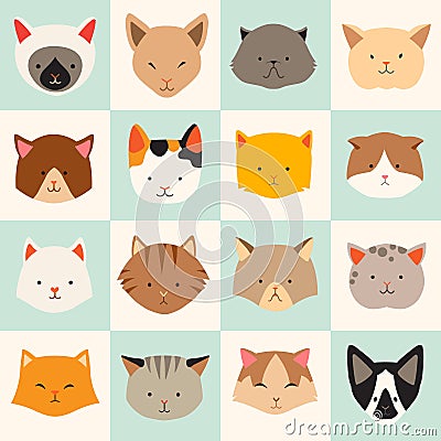 Set of cute cats icons, vector flat illustrations. Vector Illustration