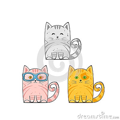 Set of cute cats Vector Illustration