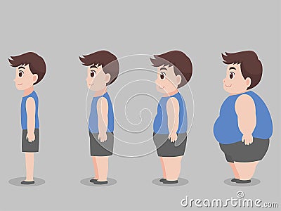 Set of Cute character Big Fat Man for lose weight grow thin Vector Illustration